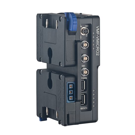 Bebob Coco-A2Vmicro2 Doppel Amicro (Gold-Mount kompatibel) zu V-Mount (kameraseitig) Platte mit Hots