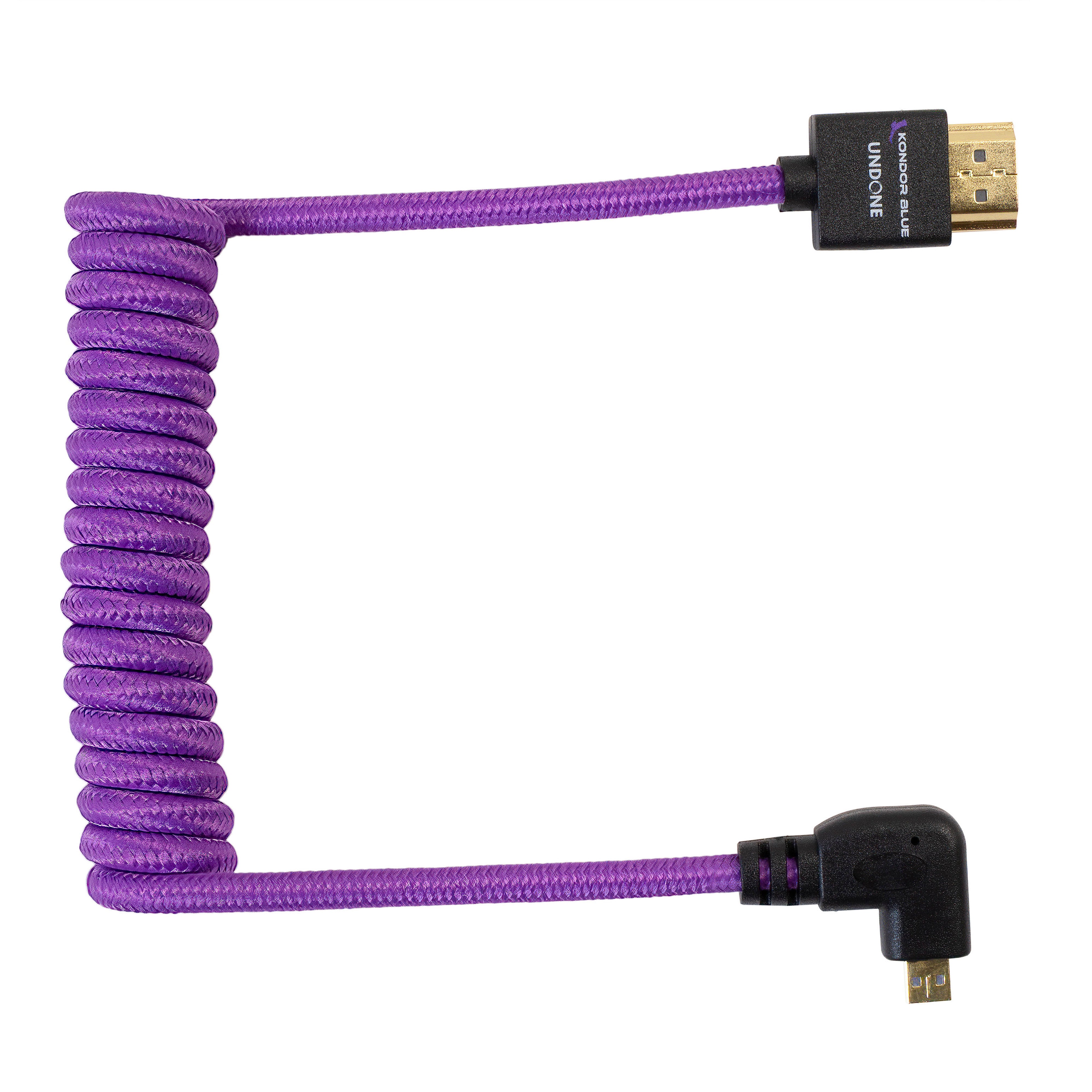 Kondor Blue Gerald Undone MK2 Full HDMI to Right Angle Micro HDMI Cable 12&quot;-24&quot; Coiled (Purple)Right