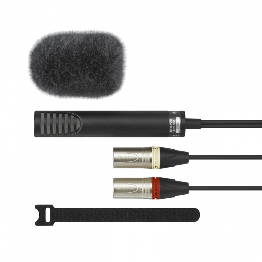 Sony ECM-MS2 - Shotgun Stereo/Mono Microphone, very short metal body (137mm), fixed cable, 0.5m, wit