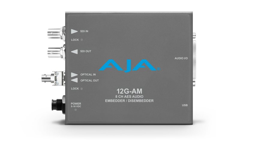 AJA 12G-AM-R-ST - 8-Channel 12G-SDI AES audio Embedder/Disembedder with Single ST Fiber Receiver, 8 