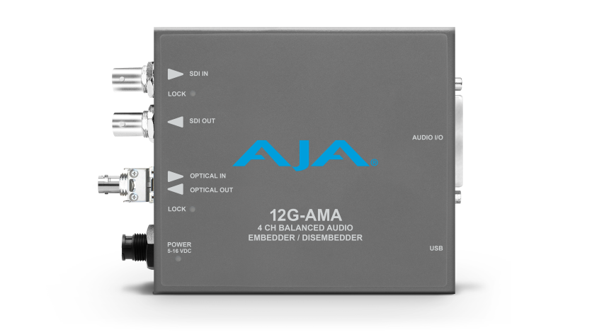 AJA 12G-AMA-T-ST - 4-Channel 12G-SDI balanced analog audio Embedder/Disembedder with Single ST Fiber