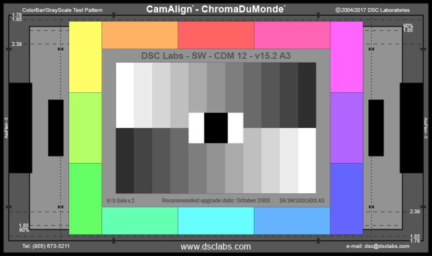 DSC Labs CDX1-15W Combi-DX1 Window Chart 16:9/4:3, 2 1/2 x 2 1/2&amp;quot; white window on black - Combi-DX1 