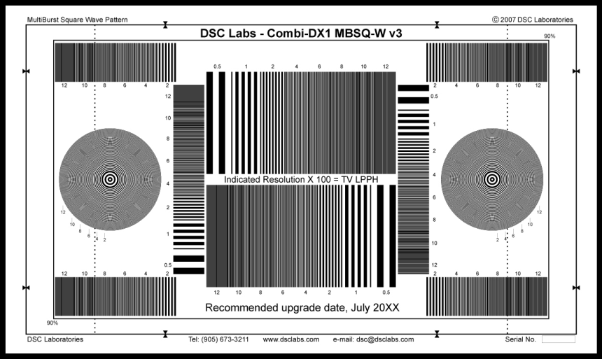 DSC Labs CDX1-29W Combi-DX1 Multiburst SquareWave 16:9/4:3 (Black on White) - Combi-DX1 Optical Sign