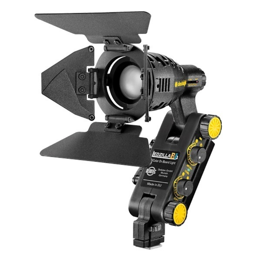 Ledzilla bicolor, Focusable onboard LED light with 8-leaf barn door. 6-18V DC input. Separate batter