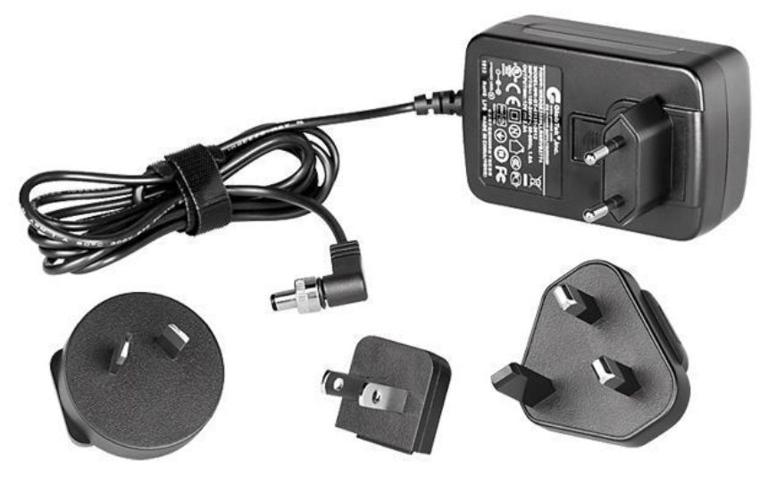AC power supply (100 - 240 V) with 12 V DC, 18 W output, incl. EU/USA/UK/AUS input connector set. Fo