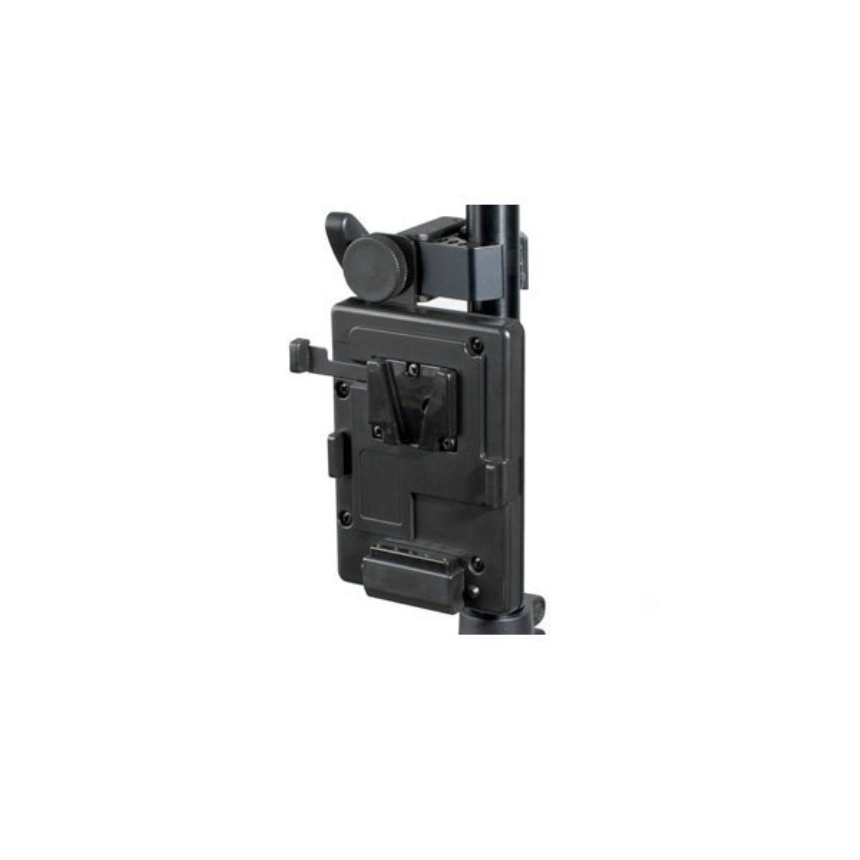 SWIT S-7200S | V-mount battery plate with clamp for tripod mount, and D-tap socket.