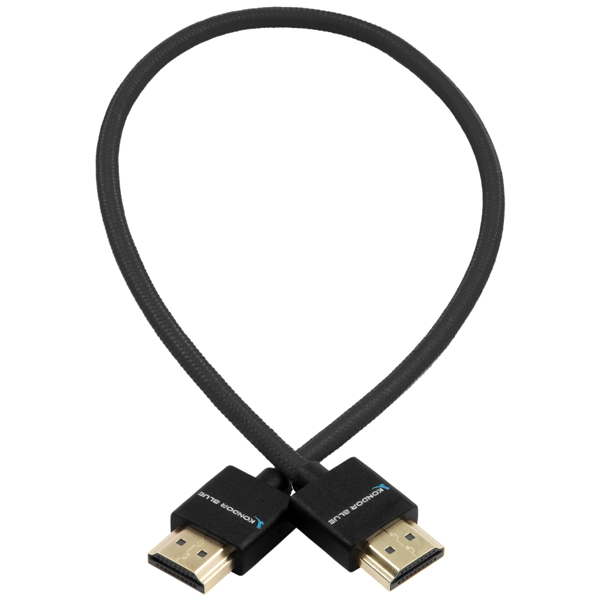 Kondor Blue HDMI to HDMI 16&amp;quot; Thin Braided Cable for on Camera Monitors (Raven Black)