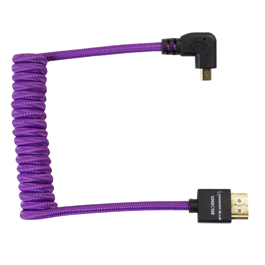 Kondor Blue Gerald Undone MK2 Full HDMI to Left Angle Micro HDMI Cable 12&amp;quot;-24&amp;quot; Coiled (Purple) Left