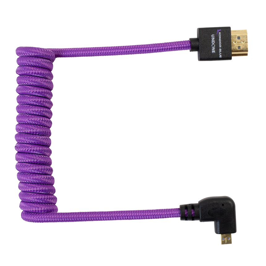Kondor Blue Gerald Undone MK2 Full HDMI to Right Angle Micro HDMI Cable 12&amp;quot;-24&amp;quot; Coiled (Purple)(Righ
