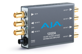 AJA 12GDA-R0 - 1x6 12G HD/SD SDI Reclocking Distribution Amplifier, 120M 12G Cable Equalization