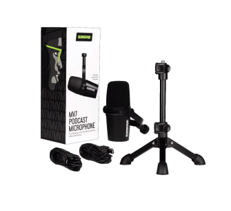 Shure MV7-BNDL MV7 Podcast KIT mit USB- und XLR-Ausg&#228;ngen inklusive Manfrotto Desktop-Stativ.