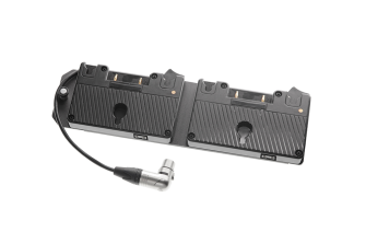 Double Gold battery adapter on EVO style plate with angled connector.