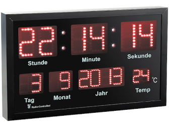 LED Uhr gross: Multi-LED-Uhr mit Datum & Temperatur, LEDD in Rot