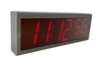 LED Uhr Rot: NTP Poe Uhr im Edelstahlgeh&#228;use (Grau). HH:MM ist 4&quot;, SS ist 3&quot;