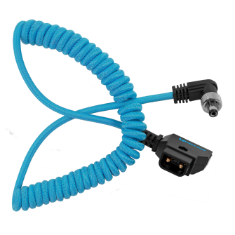 Kondor Blue Coiled D-Tap to Locking DC 2.1MM Right Angle Cable