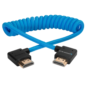 Kondor Blue RIGHT ANGLE FULL HDMI CABLE FOR ON-CAMERA MONITORS 12&quot;-24&quot; BRAIDED COILED (Kondor Blue)