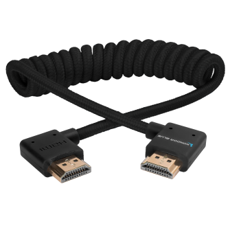 Kondor Blue RIGHT ANGLE FULL HDMI CABLE FOR ON-CAMERA MONITORS 12&quot;-24&quot; BRAIDED COILED (Raven Black)