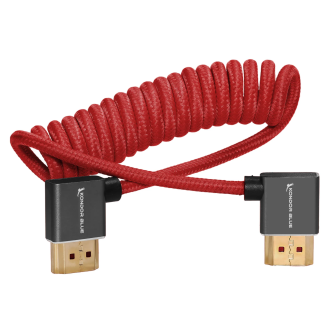 Kondor Blue RIGHT ANGLE FULL HDMI CABLE FOR ON-CAMERA MONITORS 12&quot;-24&quot; BRAIDED COILED (Cardinal Red)