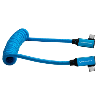 Kondor Blue USB C 3.1 Right Angle Braided Cable for 8K Data and Power Delivery (Kondor Blue)(Coiled)