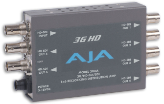 AJA 3GDA-R0 - 1x6 3G HD/SD SDI reclocking Distribution Amplifier, 120M 3G Cable Equalization