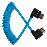 Kondor Blue RIGHT ANGLE FULL HDMI CABLE FOR ON-CAMERA MONITORS 12&amp;quot;-24&amp;quot; BRAIDED COILED (Kondor Blue)