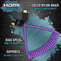 Kondor Blue Gerald Undone MK2 Mini HDMI to Full HDMI Cable 12&amp;quot;-24&amp;quot; Coiled (Purple)